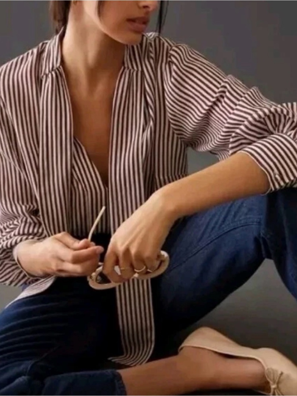 Maeve for Anthropologie Tie-Neck Striped Blouse - Picture 5 of 8